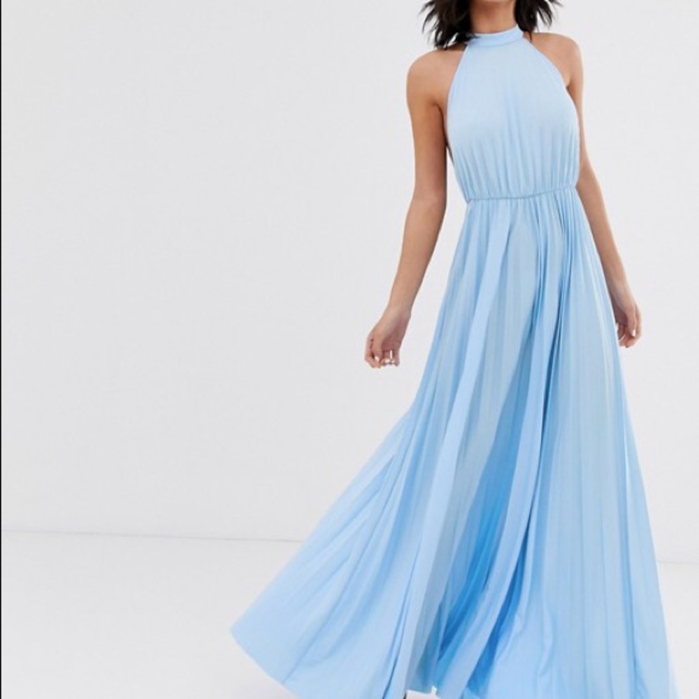 ASOS DESIGN halter pleated waisted maxi dress